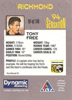 1994 AFL Sensation #91 Tony Free Back